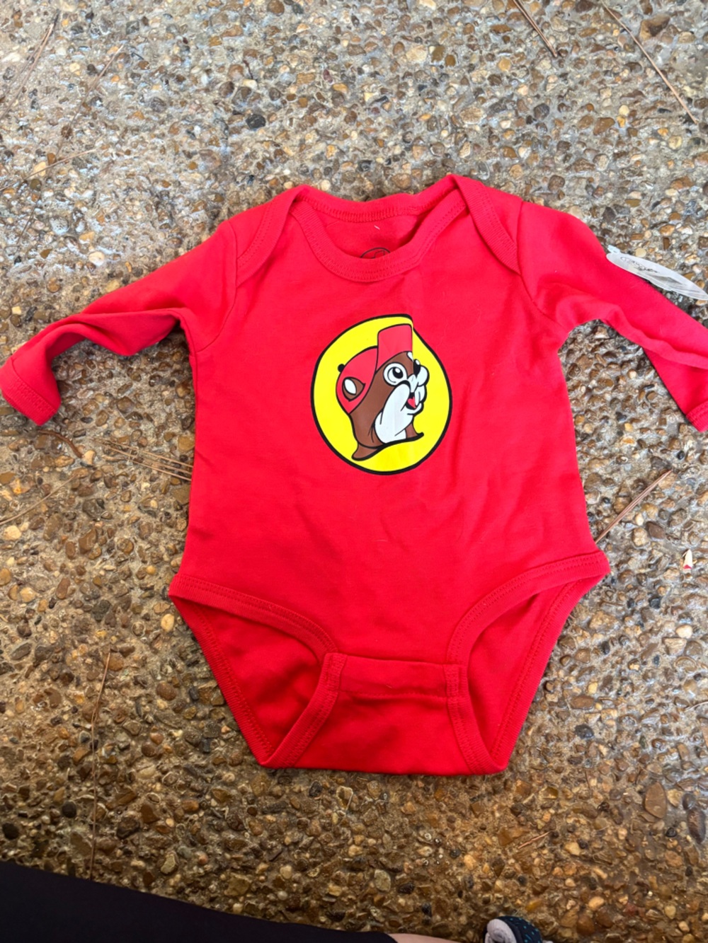 Red Baby One-Piece Bodysuit with Playful Character Graphic